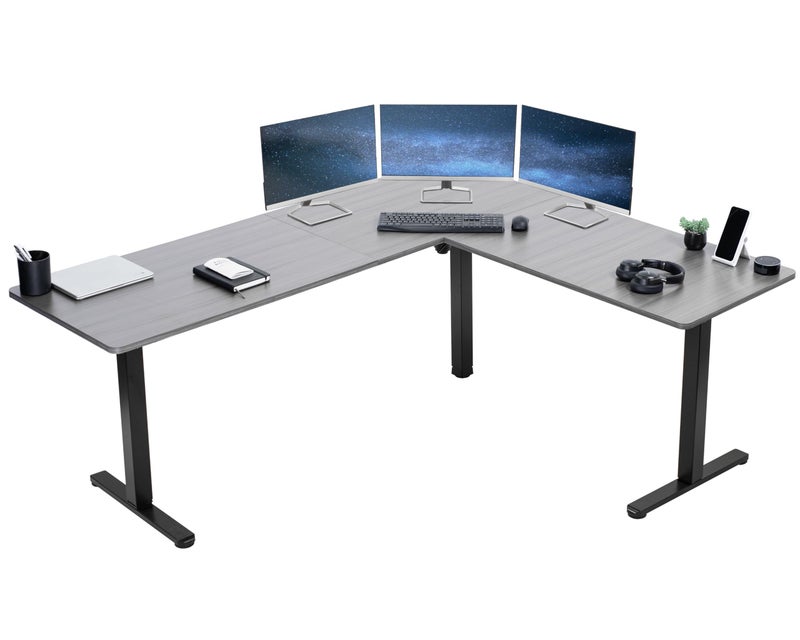 VIVO Electric Corner LShaped 75 x 63 in Standing Desk Memory Height Adjustment Dark Gray Top Black Frame DESKE3CTG75