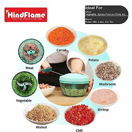Hindflame Multipurpose Plastic Vegetable Chopper 500 ml Cutter 3 Blades for Effortlessly Chopping Vegetables and Fruits for Your Kitchen, Pool Green 500ml - Image 4