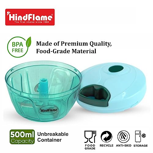 Hindflame Multipurpose Plastic Vegetable Chopper 500 ml Cutter 3 Blades for Effortlessly Chopping Vegetables and Fruits for Your Kitchen, Pool Green 500ml - Image 2