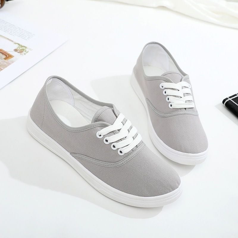White Crane Crane Spring/Autumn Lace-Up Canvas Shoes Low-Top Casual Sneakers for Kids, Solid Color Korean Style