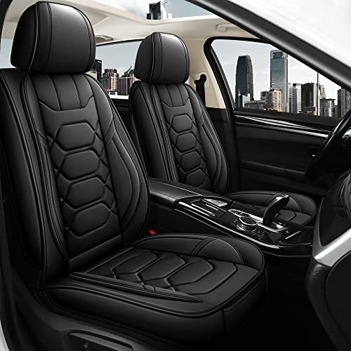 Pariitadin Leather Car Seat Covers Front Pair, Waterproof Faux Leather Seat Covers for Cars, Non-Slip Car Interior Covers Universal Fit for Most Cars Sedans Trucks SUVs, Black - Image 1