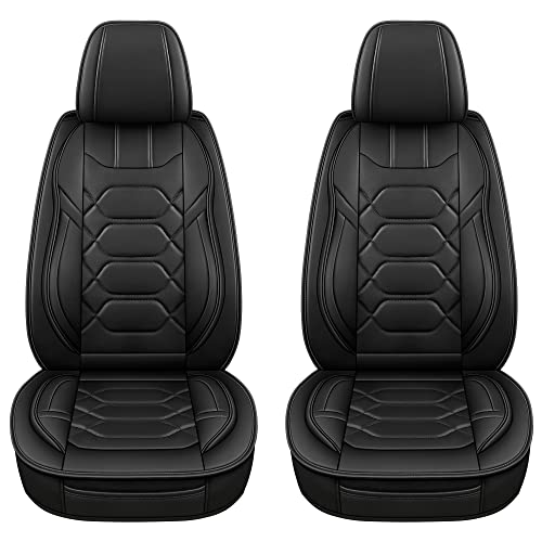 Pariitadin Leather Car Seat Covers Front Pair, Waterproof Faux Leather Seat Covers for Cars, Non-Slip Car Interior Covers Universal Fit for Most Cars Sedans Trucks SUVs, Black - Image 2