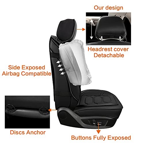 Pariitadin Leather Car Seat Covers Front Pair, Waterproof Faux Leather Seat Covers for Cars, Non-Slip Car Interior Covers Universal Fit for Most Cars Sedans Trucks SUVs, Black - Image 5