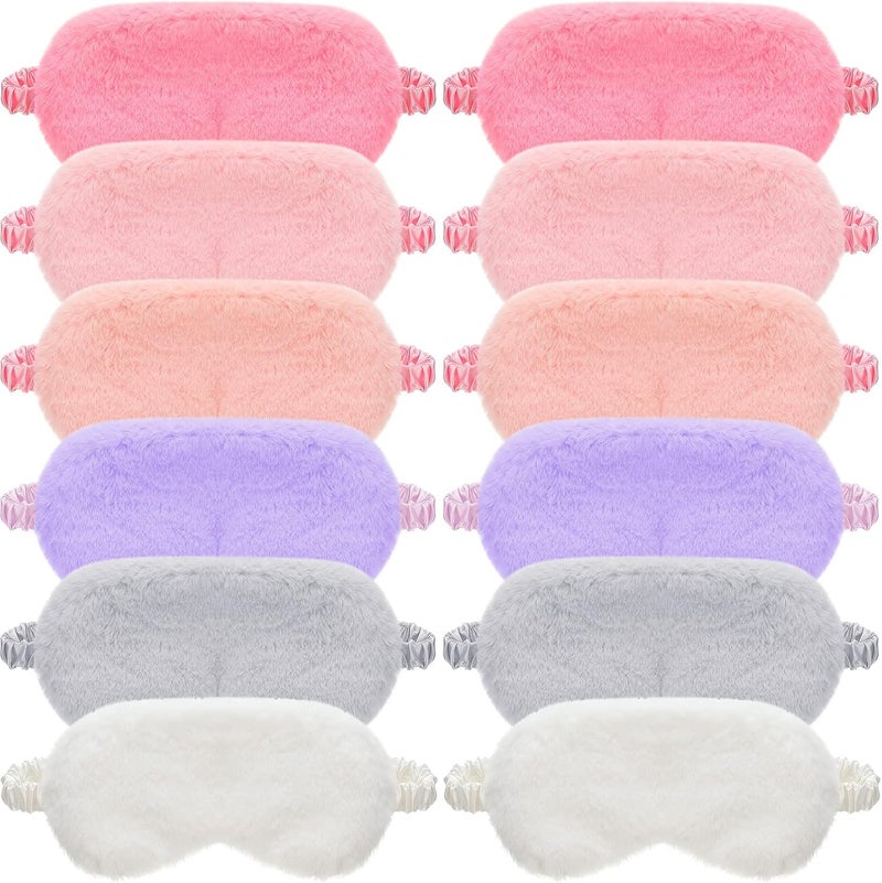 Satinior 12 Pack Plush Eye Mask Furry Eye Covers for Sleeping Faux Fur Eye Mask Eye Mask for Sleeping Sleeping Blindfold for Adult Eye Protection(Multiple Color)