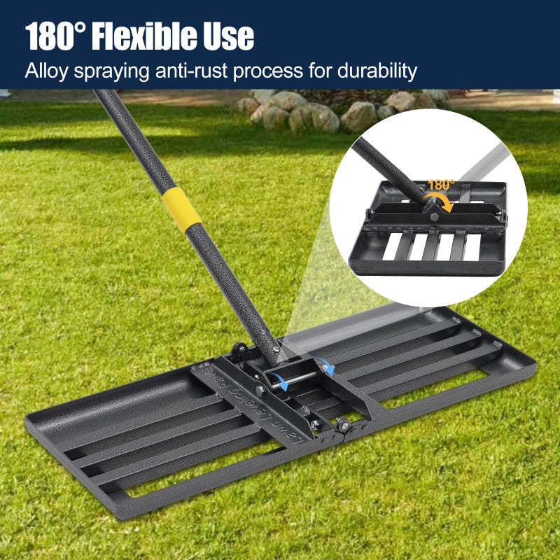 EUIJOIP Heavy Duty Lawn Leveling Rake 30x10 with 72" Adjustable Handle - Commercial Grade Landscape Grading Tool, Foldable Yard Leveler for Soil Sand & Topdressing | Stainless Steel + Ergonomic Design - Image 3