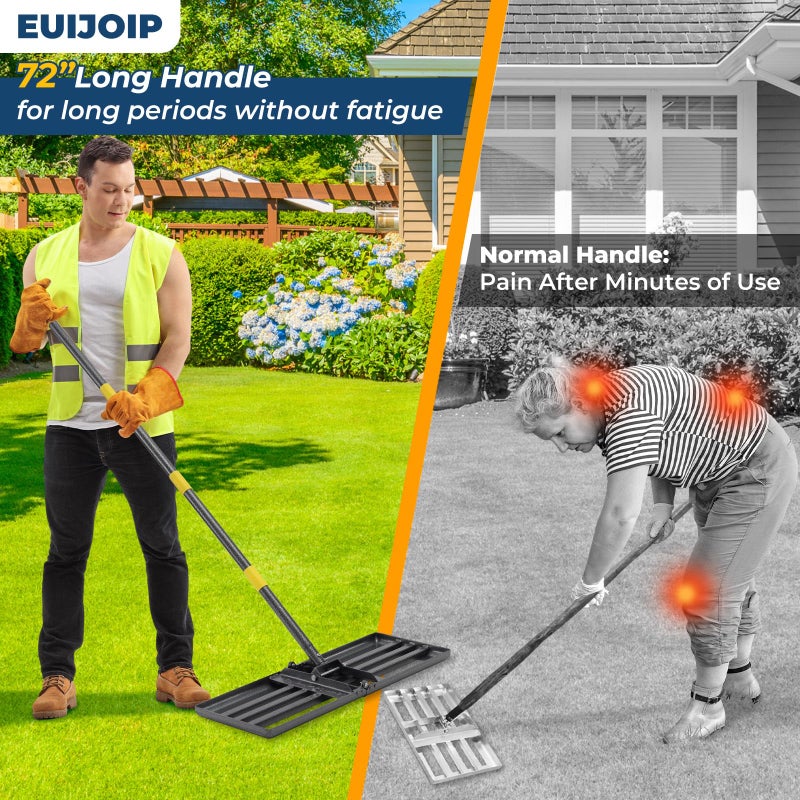 EUIJOIP Heavy Duty Lawn Leveling Rake 30x10 with 72" Adjustable Handle - Commercial Grade Landscape Grading Tool, Foldable Yard Leveler for Soil Sand & Topdressing | Stainless Steel + Ergonomic Design - Image 4