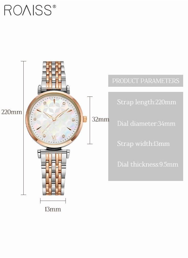 roaiss - Women's Steel Strap Quartz Watch, Analog Display Round Mother-of-Pearl Texture Dial Watch with Rhinestones Decoration, Waterproof Elegant Watch as Gift for Women - Image 1