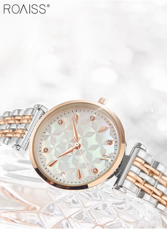 roaiss - Women's Steel Strap Quartz Watch, Analog Display Round Mother-of-Pearl Texture Dial Watch with Rhinestones Decoration, Waterproof Elegant Watch as Gift for Women - Image 1