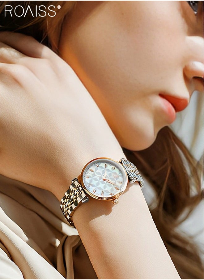 roaiss - Women's Steel Strap Quartz Watch, Analog Display Round Mother-of-Pearl Texture Dial Watch with Rhinestones Decoration, Waterproof Elegant Watch as Gift for Women - Image 1
