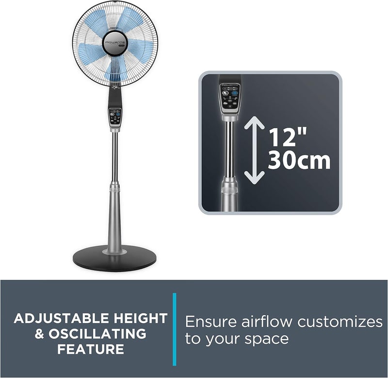 Rowenta Rowenta Pedestal Fan 53 Inches Ultra Quiet Oscillating Fan for Bedroom Portable 5 Speeds Refresh Up to 23Feet Silver Indoor VU5670  - Image 5