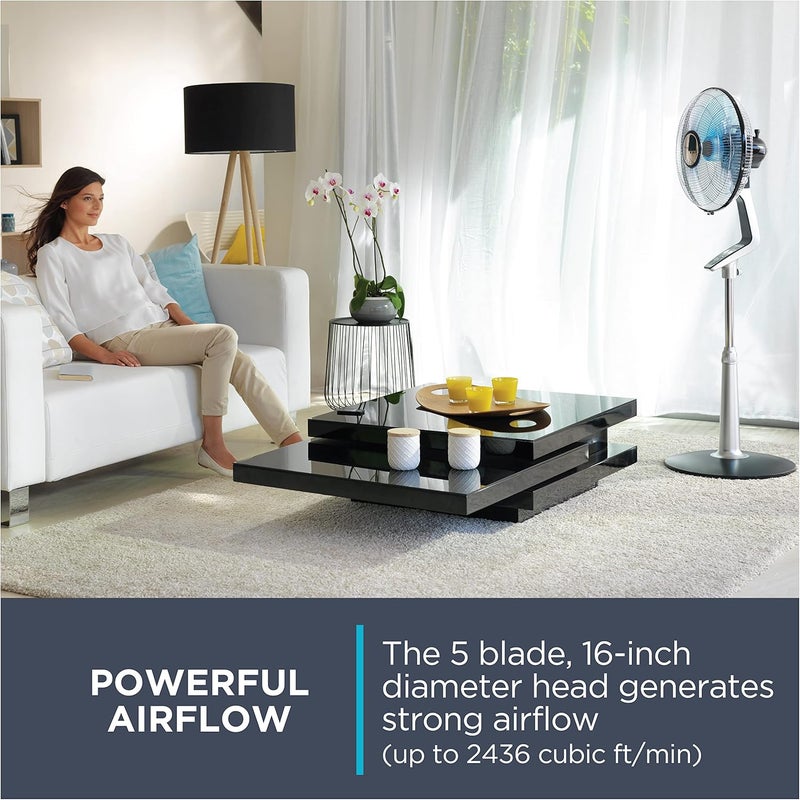Rowenta Rowenta Pedestal Fan 53 Inches Ultra Quiet Oscillating Fan for Bedroom Portable 5 Speeds Refresh Up to 23Feet Silver Indoor VU5670  - Image 3