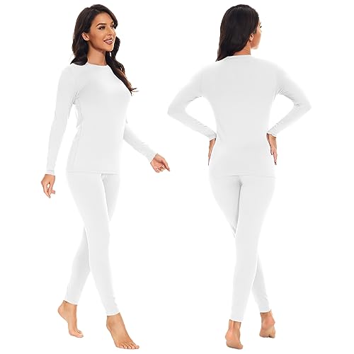 SIMIYA Thermal Underwear Set for Women Long Johns with Fleece Lined Long Sleeves Base Layer Set Top Bottom White - Image 2