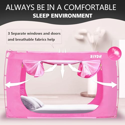 RIYDH Bed Tent Bed Canopy King Size Tents for Adult and Kids- Original Design Portable Dream Tent Indoor Sleeping Tents 80% Blackout with 3 Doors Breathable Big Space Tents - Image 3