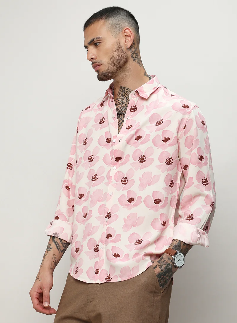 Campus Sutra Men's Light Pink Flower Petals Shirt