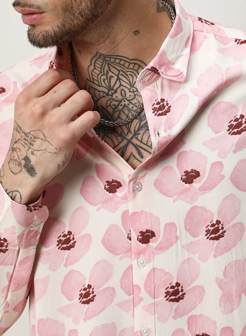 Campus Sutra Men's Light Pink Flower Petals Shirt