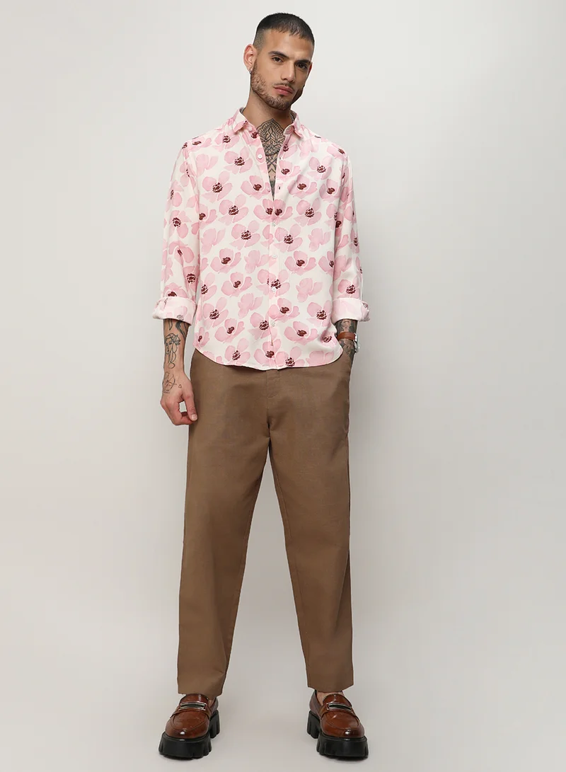 Campus Sutra Men's Light Pink Flower Petals Shirt