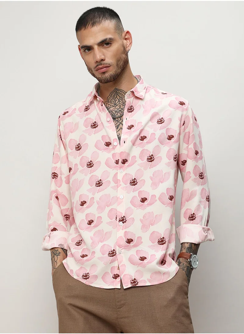 Campus Sutra Men's Light Pink Flower Petals Shirt