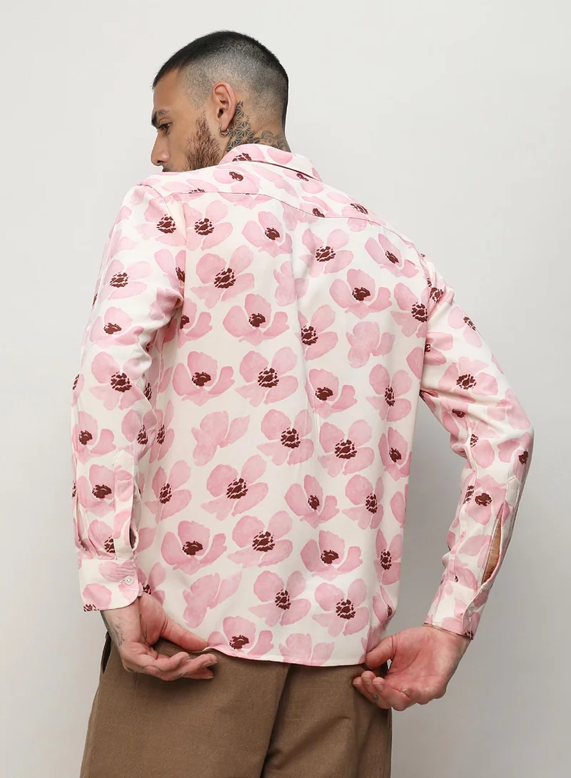 Campus Sutra Men's Light Pink Flower Petals Shirt