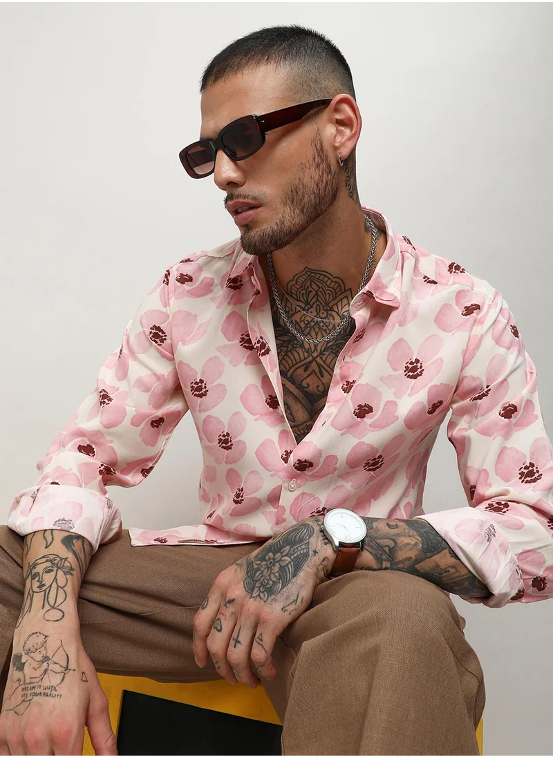 Campus Sutra Men's Light Pink Flower Petals Shirt