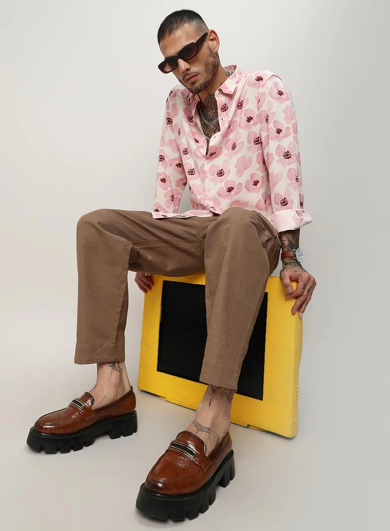 Campus Sutra Men's Light Pink Flower Petals Shirt
