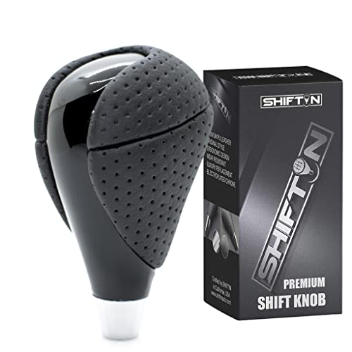 SHIFTIN Piano Black Wood Gear Shift Knob Stick Shifter for Lexus ES300h ES350 GS300 GS350 GS430 GS450h GS460 is-F IS250 IS300 IS350 LS460 LS600h RX350 RX450h (Punched Black Leather/Piano Black) - Image 1
