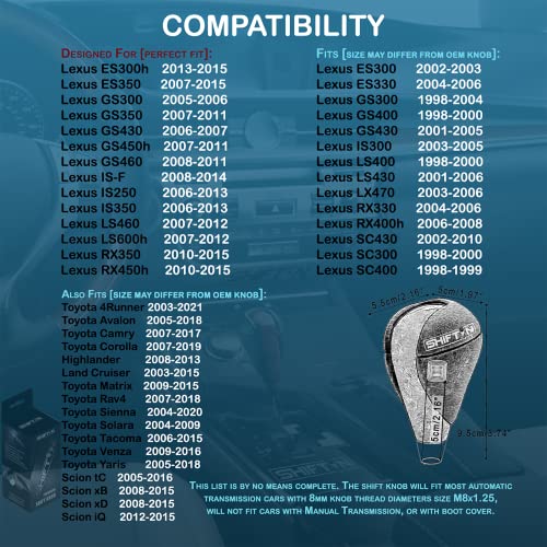 SHIFTIN Piano Black Wood Gear Shift Knob Stick Shifter for Lexus ES300h ES350 GS300 GS350 GS430 GS450h GS460 is-F IS250 IS300 IS350 LS460 LS600h RX350 RX450h (Punched Black Leather/Piano Black) - Image 4