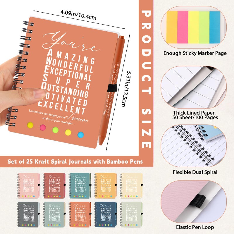 Jetec 25 Sets Christmas Team Employee Appreciation Gifts Motivational Spiral Notebooks with Sticky Notes Ballpoint Pens Coworker Inspirational Thank You Gifts(Bright Color You are) - Image 2