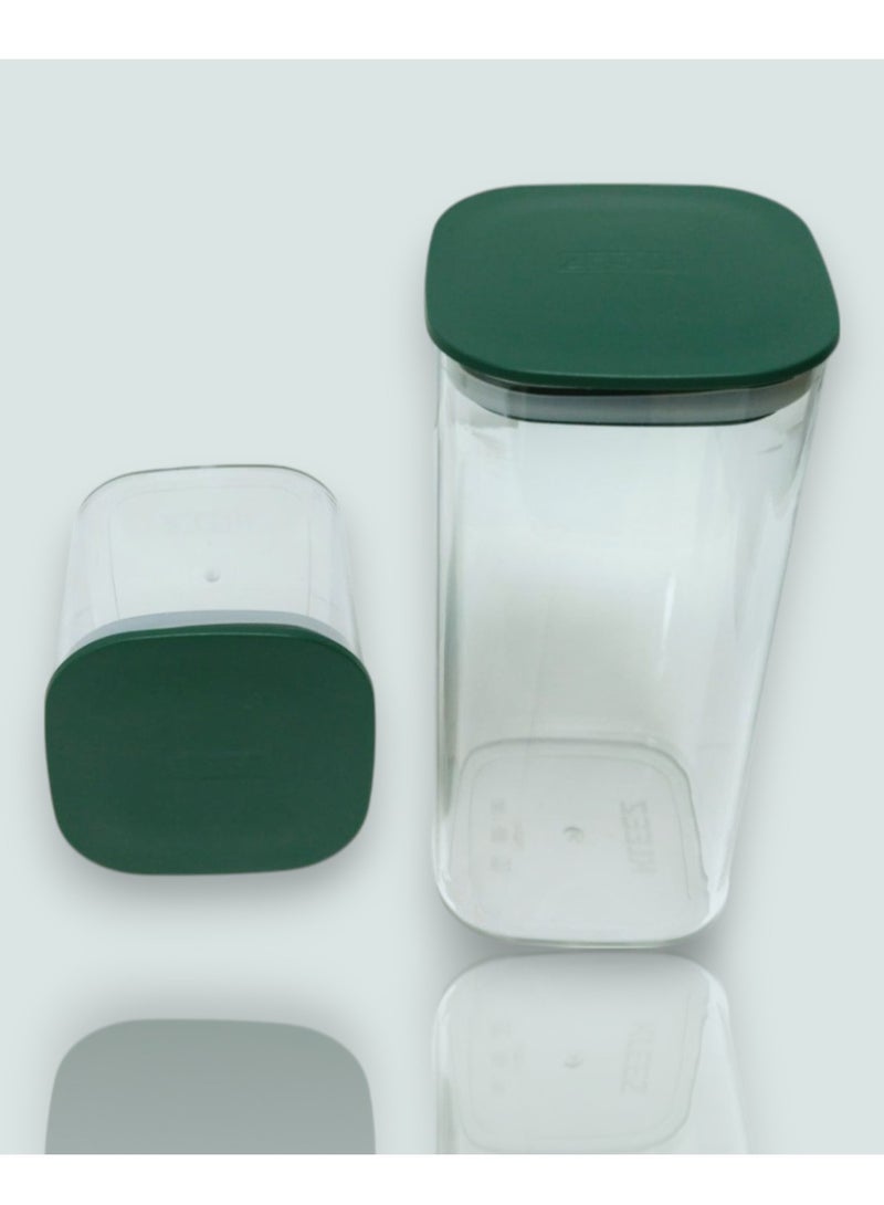 kleez Airtight Food Storage Container Set – 1300cc & 500cc – BPA-Free, Transparent Jars with Sage Green Lids – Perfect for Storing Coffee, Beans, Pasta, and More – Durable, Stackable, and Ideal for Kitchen & Pantry Organization. - Image 4