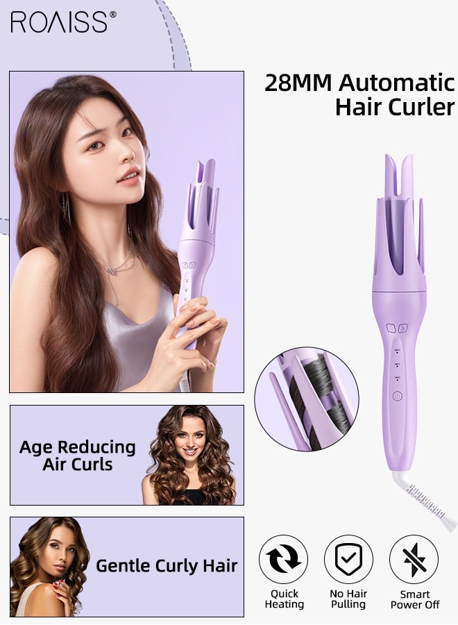 رويس حديد تجعيد الشعر الأوتوماتيكية مقاس 28 مم، مضادة للحروق والتشابك، عصا تجعيد الشعر الدوارة بالأيونات السالبة مع زيت عطري للعناية بالشعر، حديد تجعيد الشعر سريعة التسخين، 3 سرعات لضبط درجة الحرارة للشعر المتوسط ​​والطويل - Image 1