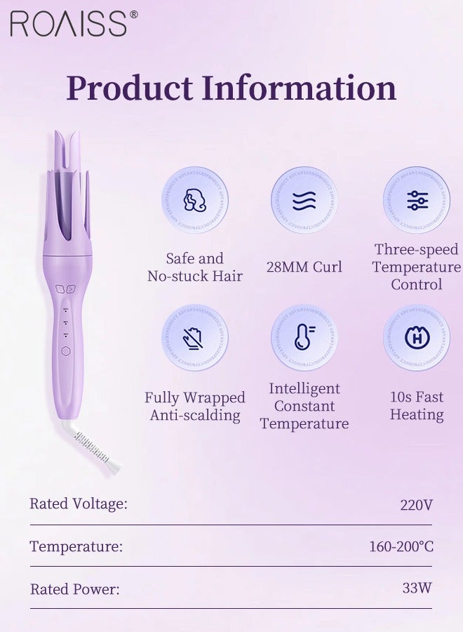 رويس حديد تجعيد الشعر الأوتوماتيكية مقاس 28 مم، مضادة للحروق والتشابك، عصا تجعيد الشعر الدوارة بالأيونات السالبة مع زيت عطري للعناية بالشعر، حديد تجعيد الشعر سريعة التسخين، 3 سرعات لضبط درجة الحرارة للشعر المتوسط ​​والطويل - Image 4