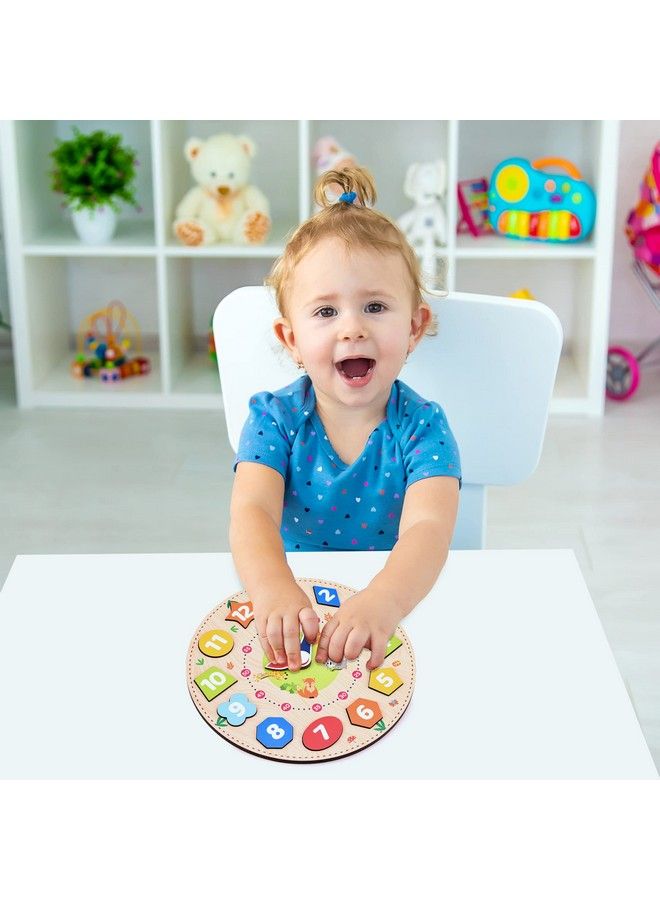Webby Wooden Early Educational Teaching Clock Time & Shapes Sorting Toy For Kids 12 Pieces (Multicolor) - Image 4