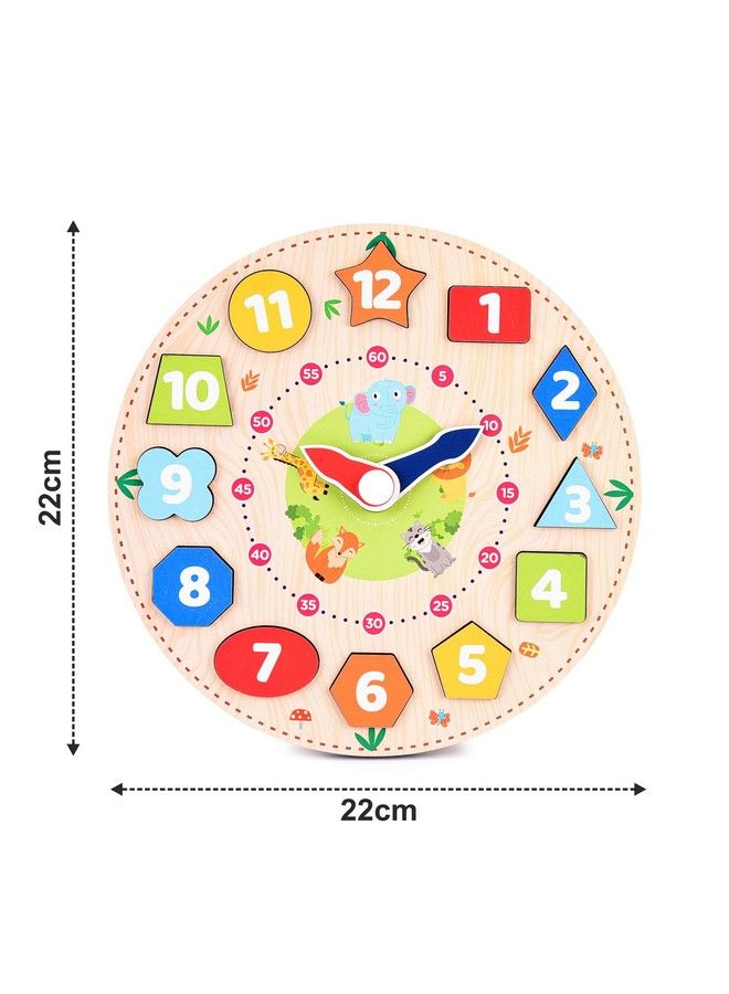 Webby Wooden Early Educational Teaching Clock Time & Shapes Sorting Toy For Kids 12 Pieces (Multicolor) - Image 5