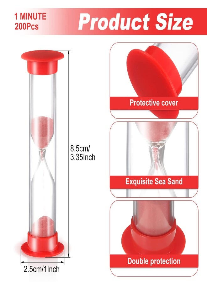 Queekay 200 Pcs Sand Timer 1 Minute Sand Timer in Bulk Acrylic Covered Hourglass Timer Red Sand Clock for Classroom Kitchen Preschool Teacher Home Supplies, 3.35 x 0.98 x 0.98 Inches - Image 2