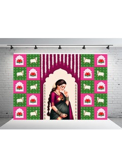 DHARA CREATION Dhara Creation Seemantham Baby Shower Backdrop 5FT7FT Baby Shower Decorations Indian Baby Shower Decorations Seemantham Backdrop Washable Fabric  - Image 1