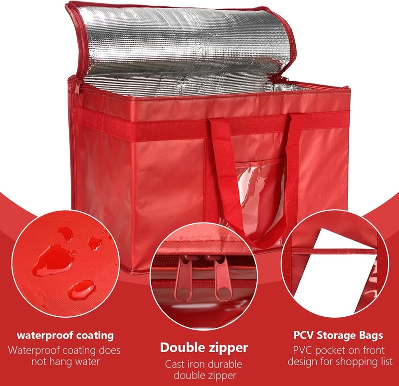 Yalin XXXL Large Insulated Cooler Bag, Styrofoam Cooler of Keep Food Hot or Cold, Reusable Double Zipper Food Delivery Bag for Grocery Shopping, 23" W x 15" H x 14" D (Red, XXL (Pro)) - Image 3