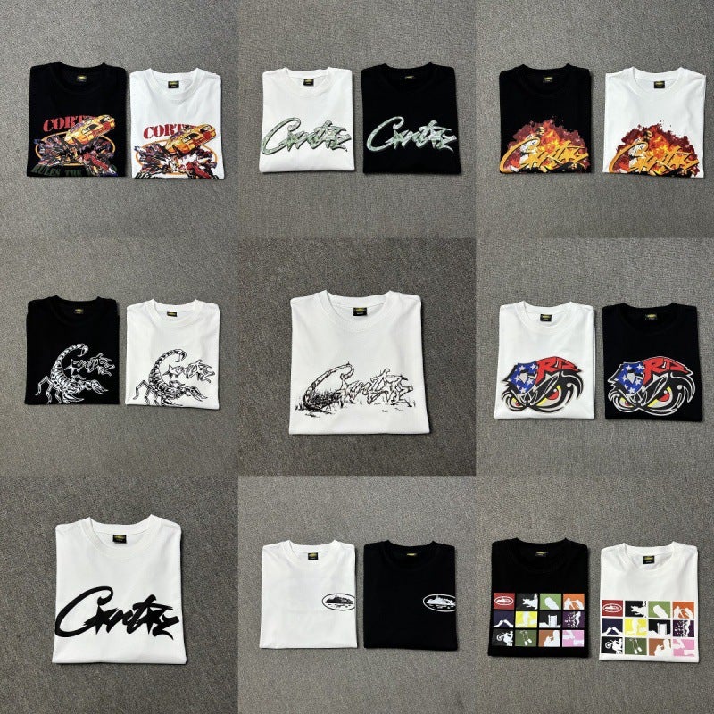 Short-Sleeved T-Shirt With Letter Logo Print, Round Neck, American Casual, Loose Half-Sleeve - Image 2