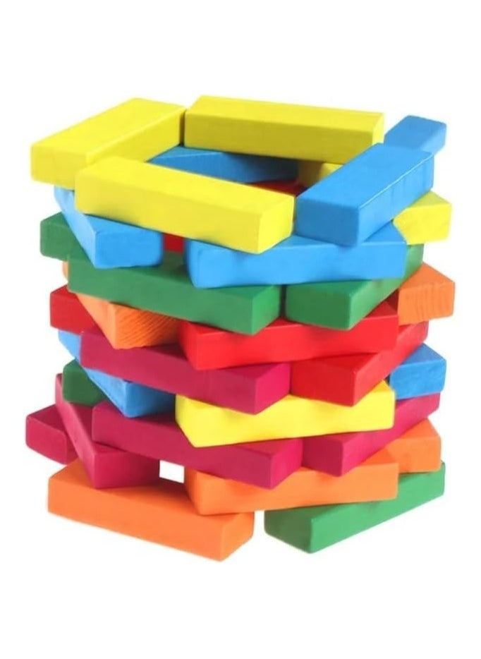 N3 54 Pcs Colorful Wooden Blocks Games for Adults and Kids, Wood Tumbling Tower Stacking Toys with Dices Board Jenga Best Educational Puzzle Game  - Image 3