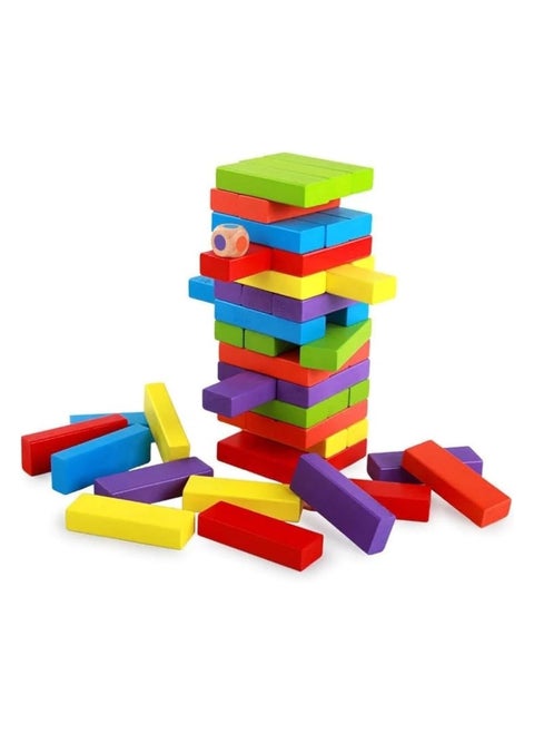 54 Pcs Colorful Wooden Blocks Games for Adults and Kids, Wood Tumbling Tower Stacking Toys with Dices Board Jenga Best Educational Puzzle Game