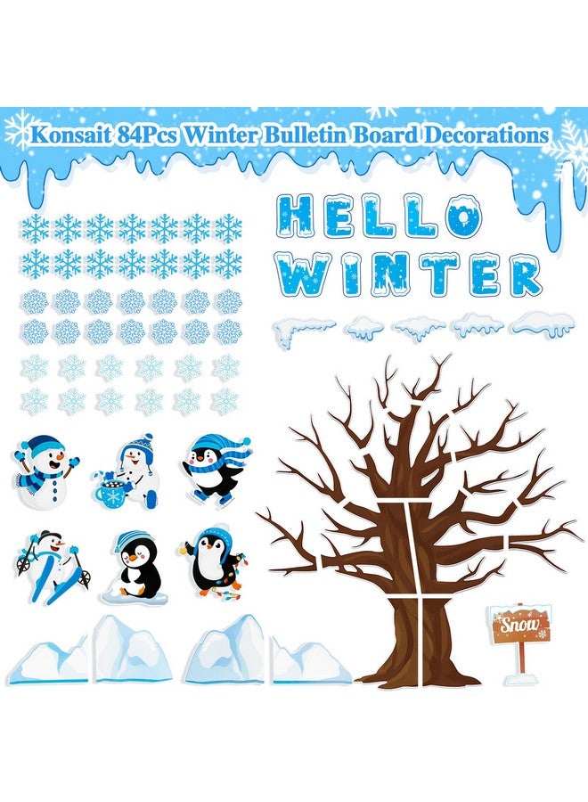 Konsait 84Pcs Winter Bulletin Board Decorations, Winter Tree Penguin Snowflake Cutouts For Bulletin Board, Christmas Winter Bulletin Board Decorations Set For Classroom Home Office Holiday Decor - Image 2