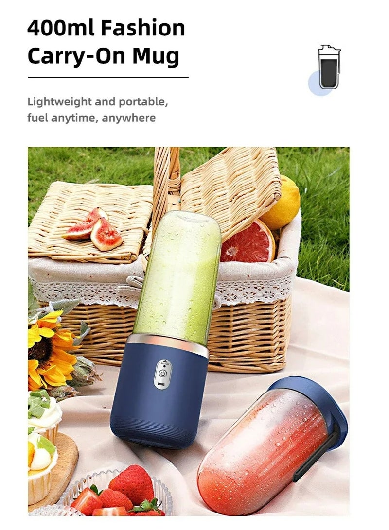خلاط عصير محمول 400 مل مع شاحن USB لعصير الليمون والبرتقال، آلة صنع عصير الفواكه والسموذي بسعة 2 أكواب - Image 3