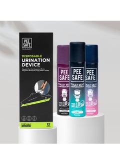 PEESAFE PEESAFE Toilet Hygiene Saving Combo for Women | Pack of 3 Toilet Seat Sanitizer Spray Assorted (75 Ml) With 2 Disposable Female Urination Device (6 Funnels) | Protects Against Germs | Easy To Carry | Travel Friendly Pack  - Image 1
