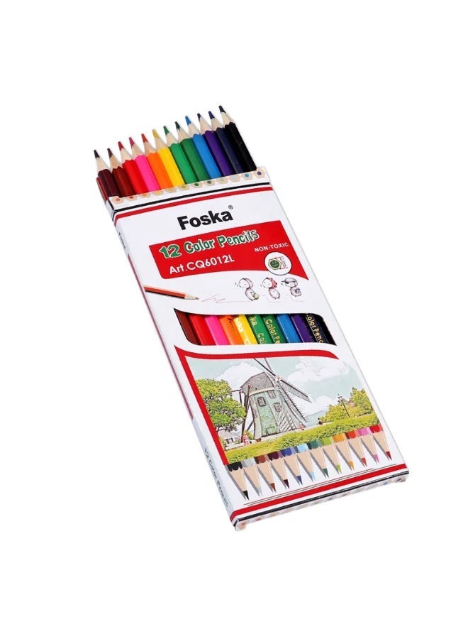 Foska Hexagonal Colored Wooden Pencils 7 inch - 12 Pack - Image 1