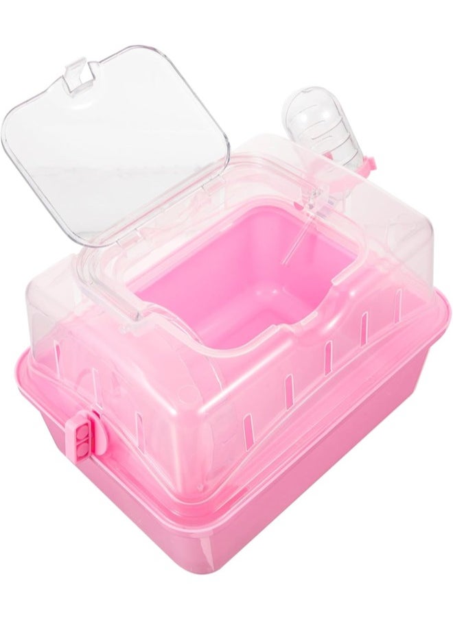 Hamster Cage Clear Container Small Container Clear Stand Pet Carrying Box Transparent Hamster Case Hamster Travel Carrier Fully Transparent Carrying Case Box Bracket Pink Plastic