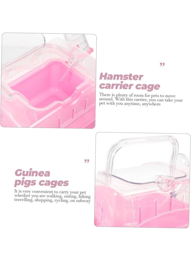 Hamster Cage Clear Container Small Container Clear Stand Pet Carrying Box Transparent Hamster Case Hamster Travel Carrier Fully Transparent Carrying Case Box Bracket Pink Plastic