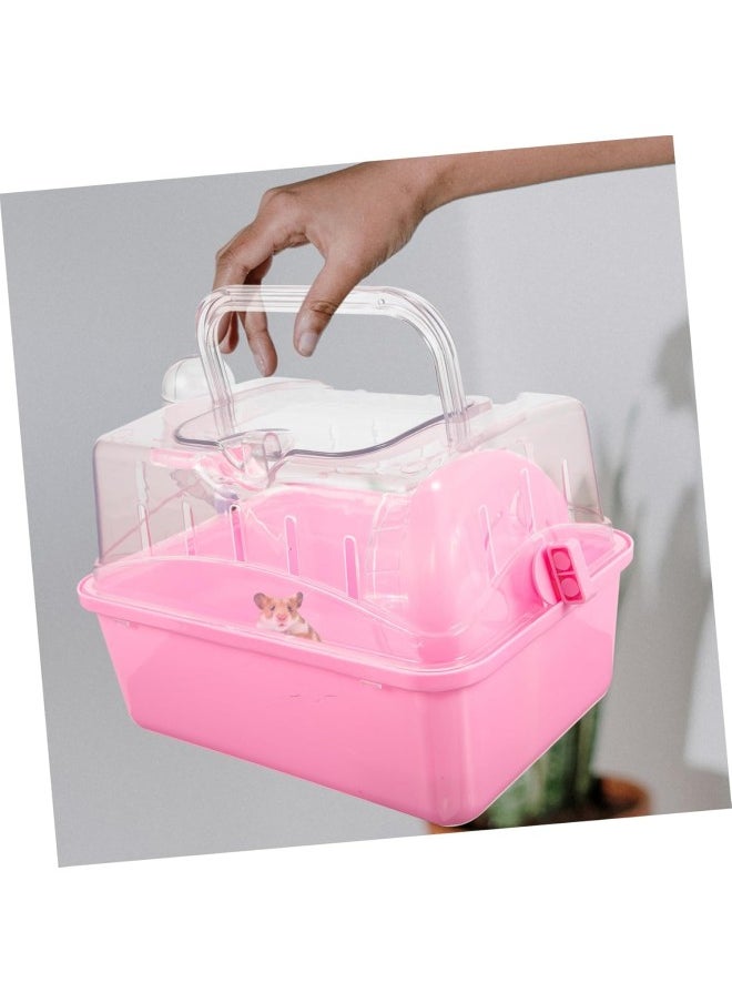 Hamster Cage Clear Container Small Container Clear Stand Pet Carrying Box Transparent Hamster Case Hamster Travel Carrier Fully Transparent Carrying Case Box Bracket Pink Plastic