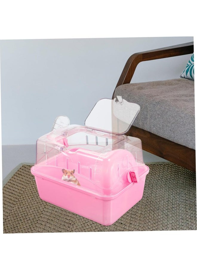 Hamster Cage Clear Container Small Container Clear Stand Pet Carrying Box Transparent Hamster Case Hamster Travel Carrier Fully Transparent Carrying Case Box Bracket Pink Plastic