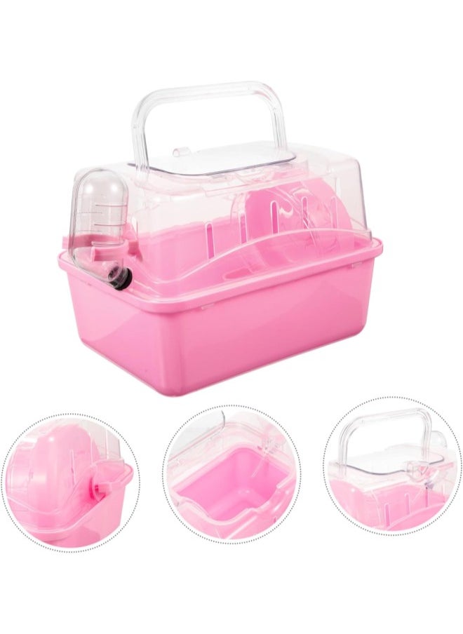 Hamster Cage Clear Container Small Container Clear Stand Pet Carrying Box Transparent Hamster Case Hamster Travel Carrier Fully Transparent Carrying Case Box Bracket Pink Plastic