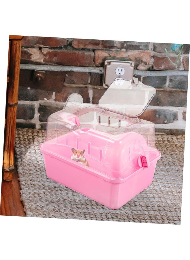 Hamster Cage Clear Container Small Container Clear Stand Pet Carrying Box Transparent Hamster Case Hamster Travel Carrier Fully Transparent Carrying Case Box Bracket Pink Plastic