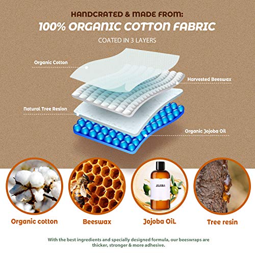 Akeeko Reusable Beeswax Food Wraps - Assorted 9 Packs, Eco-Friendly Reusable Wrap, Biodegradable, Zero Waste, Organic Cloth, Sustainable, Plastic-Free Food Storage, 1Large, 3Medium, 5Small Sizes - Image 3