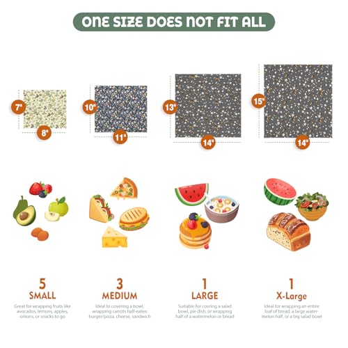 Akeeko Reusable Beeswax Food Wraps - Assorted 9 Packs, Eco-Friendly Reusable Wrap, Biodegradable, Zero Waste, Organic Cloth, Sustainable, Plastic-Free Food Storage, 1Large, 3Medium, 5Small Sizes - Image 2